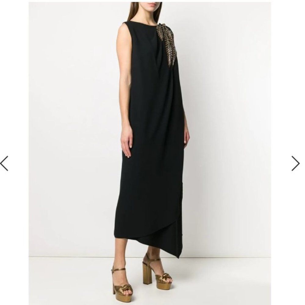 NWT. GUCCI  Equin-Leaf Aymmetric Evening Dress Sz S black - Picture 2 of 8